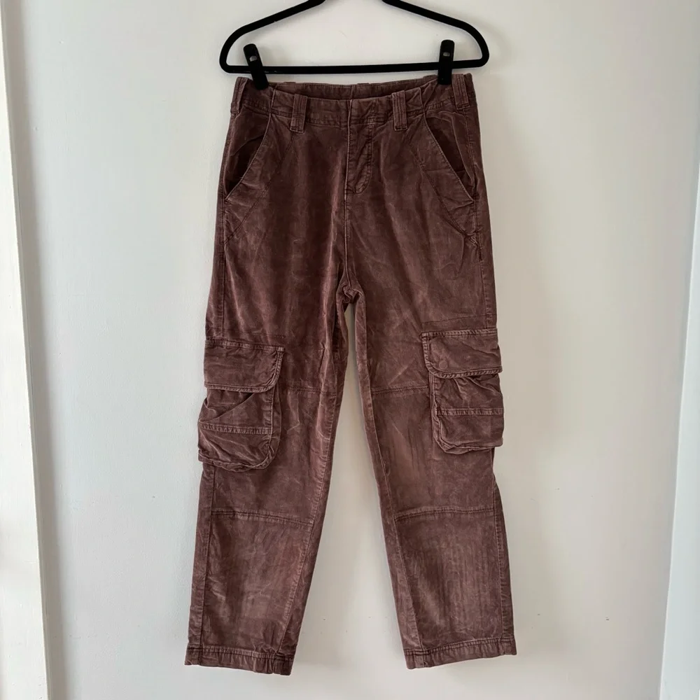 Free People Hard Crushin Plush Cargo Pants Chocolate Merlot Ankle Bottoms Brown